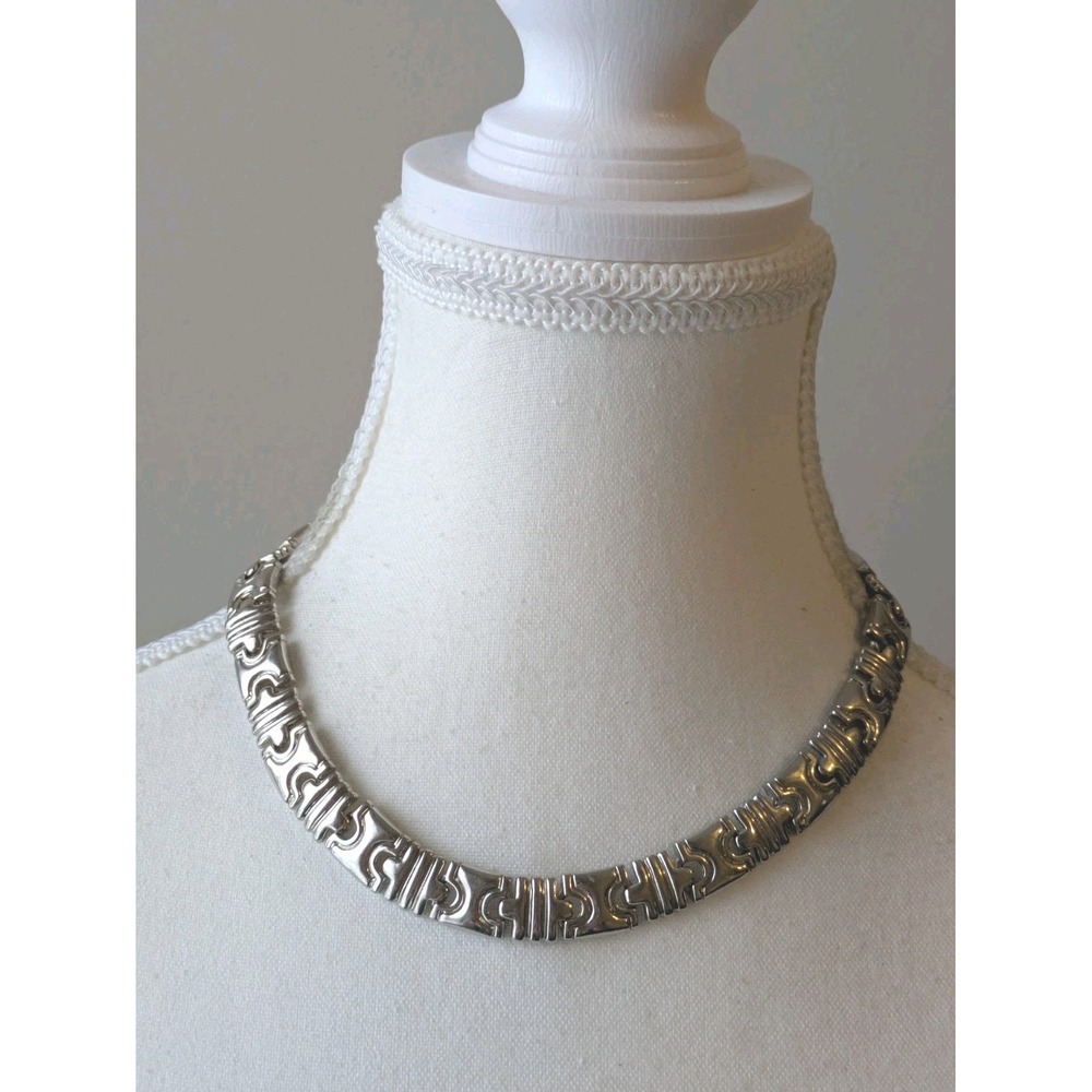 Modernist Italian Link Collar Necklace Silver Tone Classic Everyday Wear